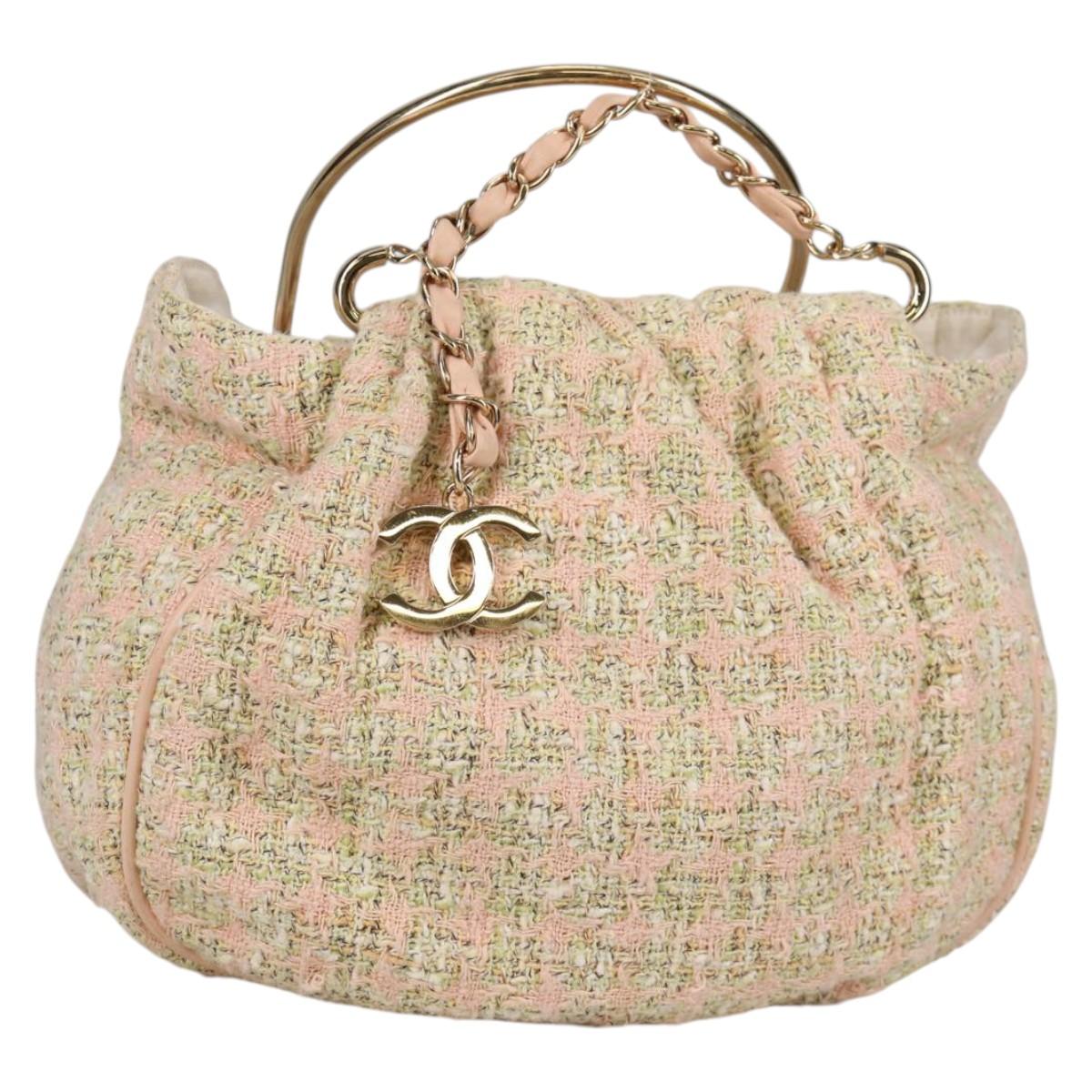 CHANEL Hand Bag Tweed Pink Gold CC Auth 140361V