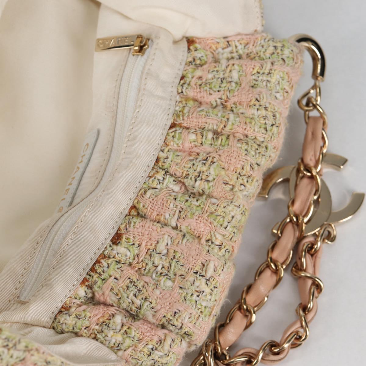 CHANEL Hand Bag Tweed Pink Gold CC Auth 140361V