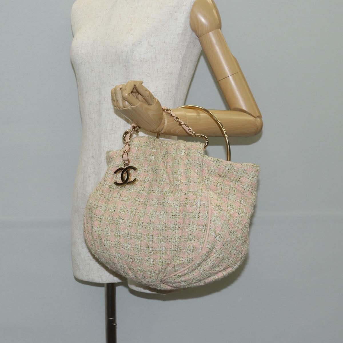 CHANEL Hand Bag Tweed Pink Gold CC Auth 140361V