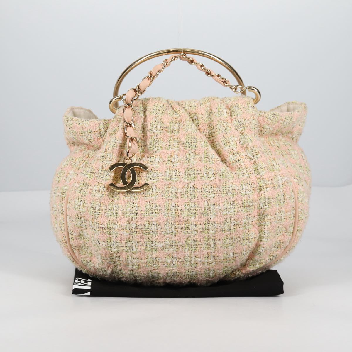 CHANEL Hand Bag Tweed Pink Gold CC Auth 140361V