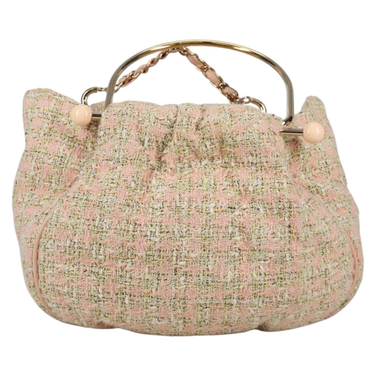 CHANEL Hand Bag Tweed Pink Gold CC Auth 140361V