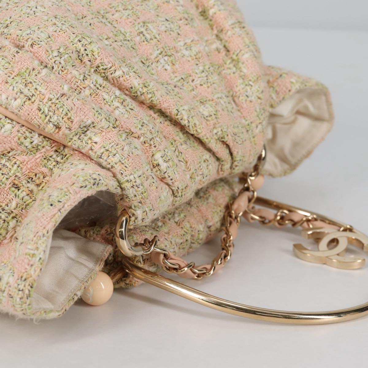 CHANEL Hand Bag Tweed Pink Gold CC Auth 140361V