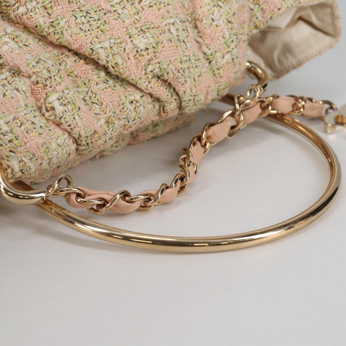 CHANEL Hand Bag Tweed Pink Gold CC Auth 140361V
