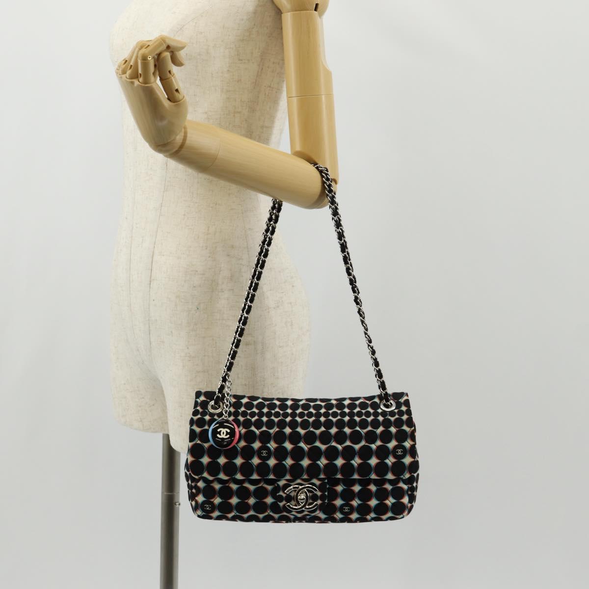 CHANEL Matelasse Chain Shoulder Bag Nylon Black Silver CC Auth 140364M