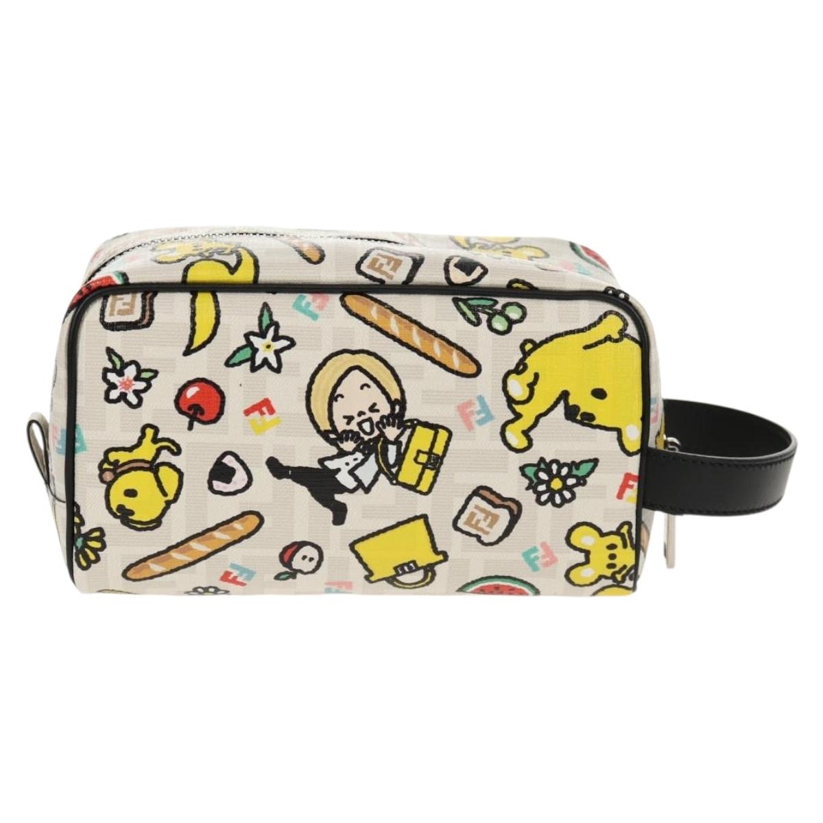 FENDI Zucca Canvas Pouch White Silver Auth 140366SAM