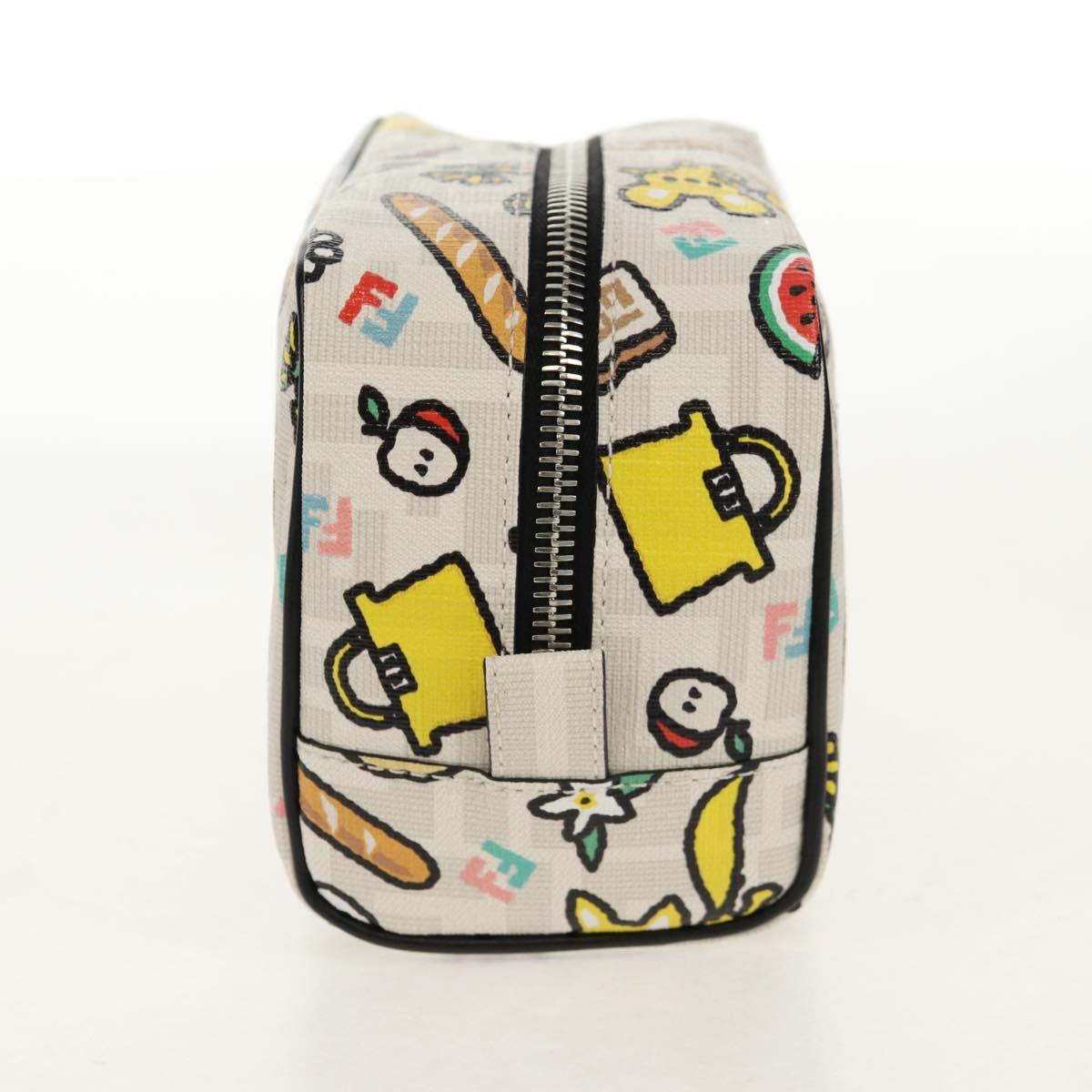 FENDI Zucca Canvas Pouch White Silver Auth 140366SAM
