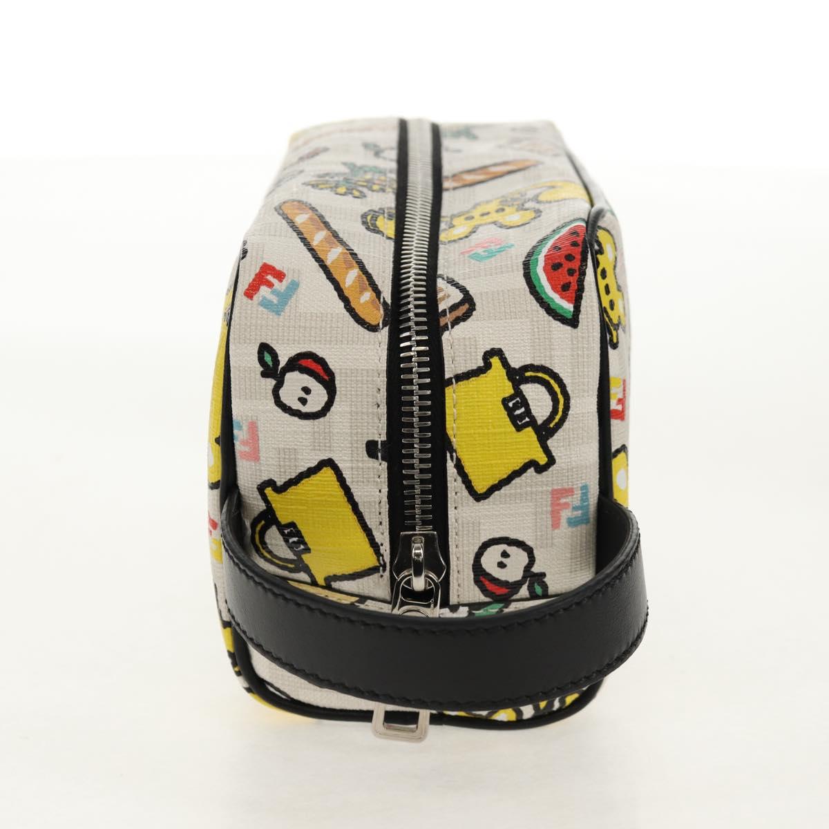 FENDI Zucca Canvas Pouch White Silver Auth 140366SAM
