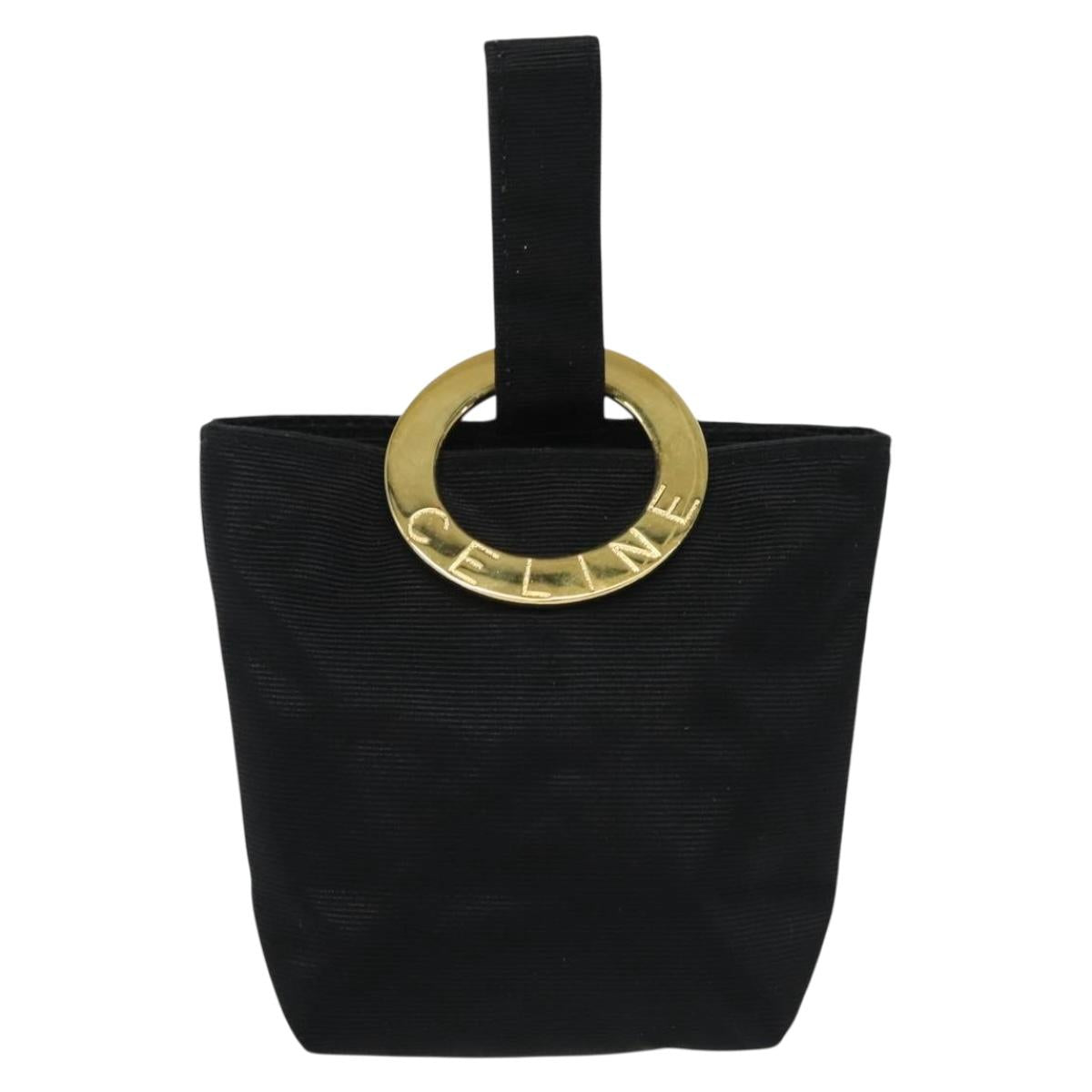 CELINE Pouch Nylon Black Gold Auth 140367