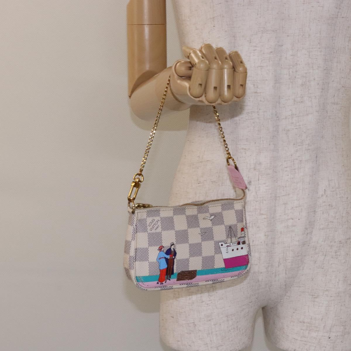 LOUIS VUITTON Damier Azur Mini Pochette Accessoires Pouch N41669 LV Auth 140382
