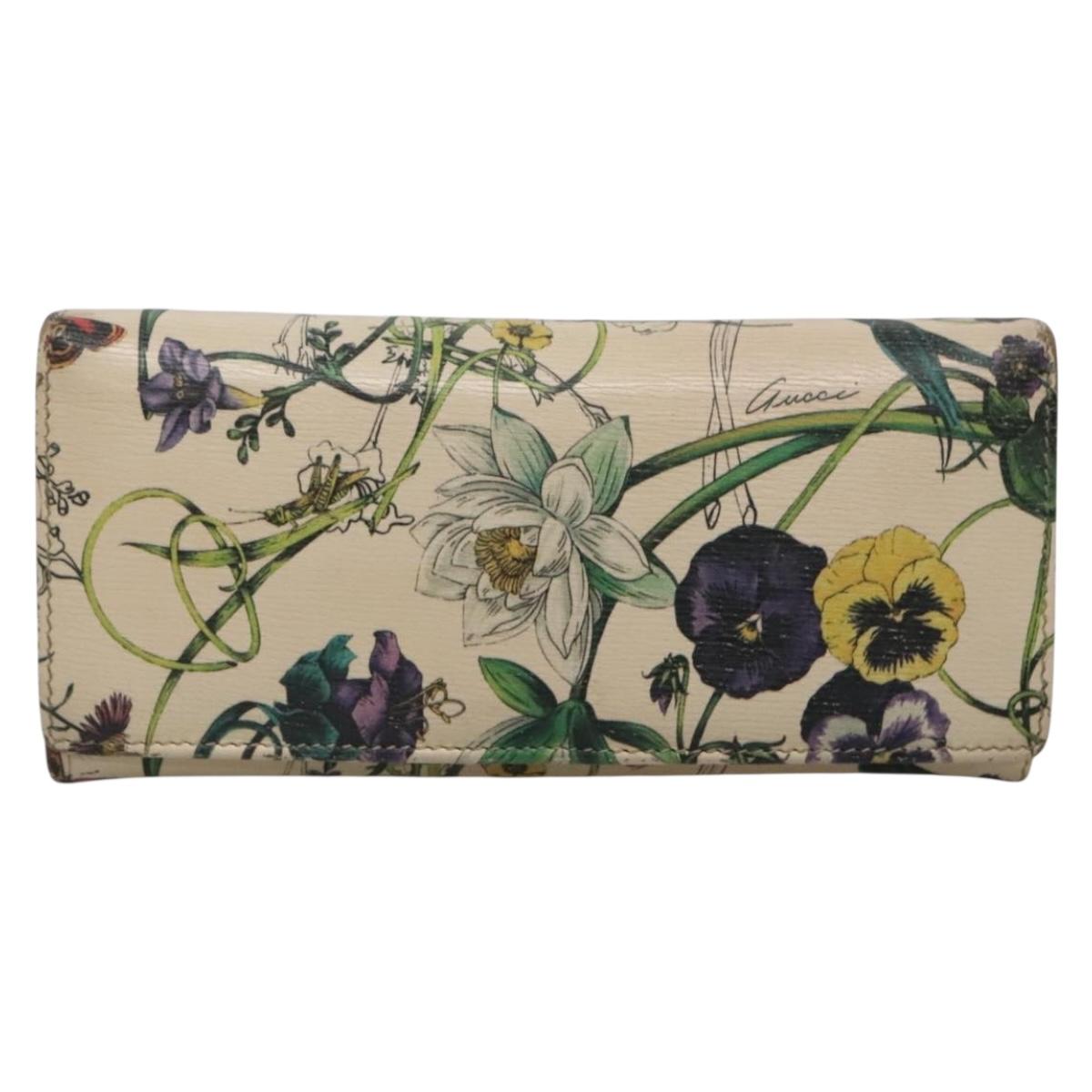 GUCCI Long Wallet Leather Ivory Silver Auth 140424