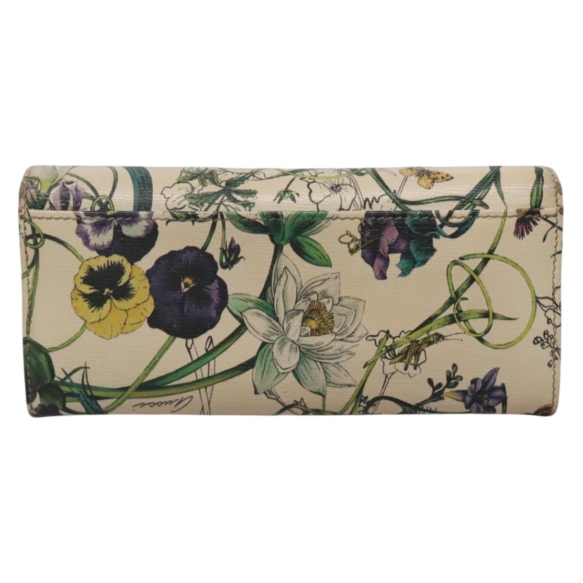 GUCCI Long Wallet Leather Ivory Silver Auth 140424