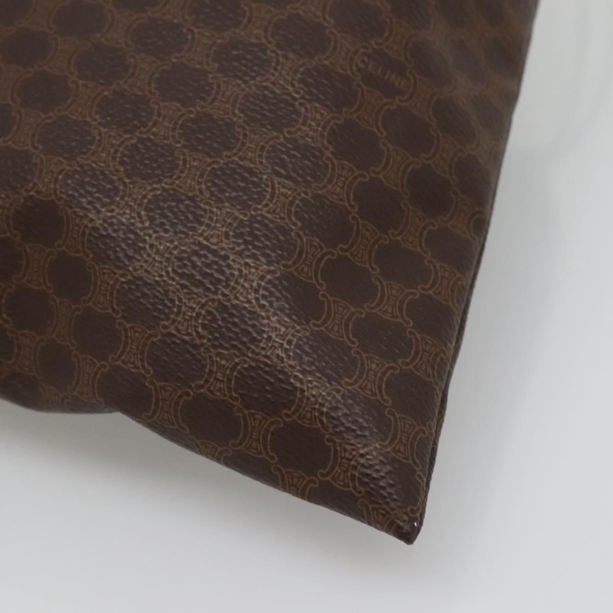 CELINE Macadam Canvas Pouch PVC Leather Brown Gold Auth 140474