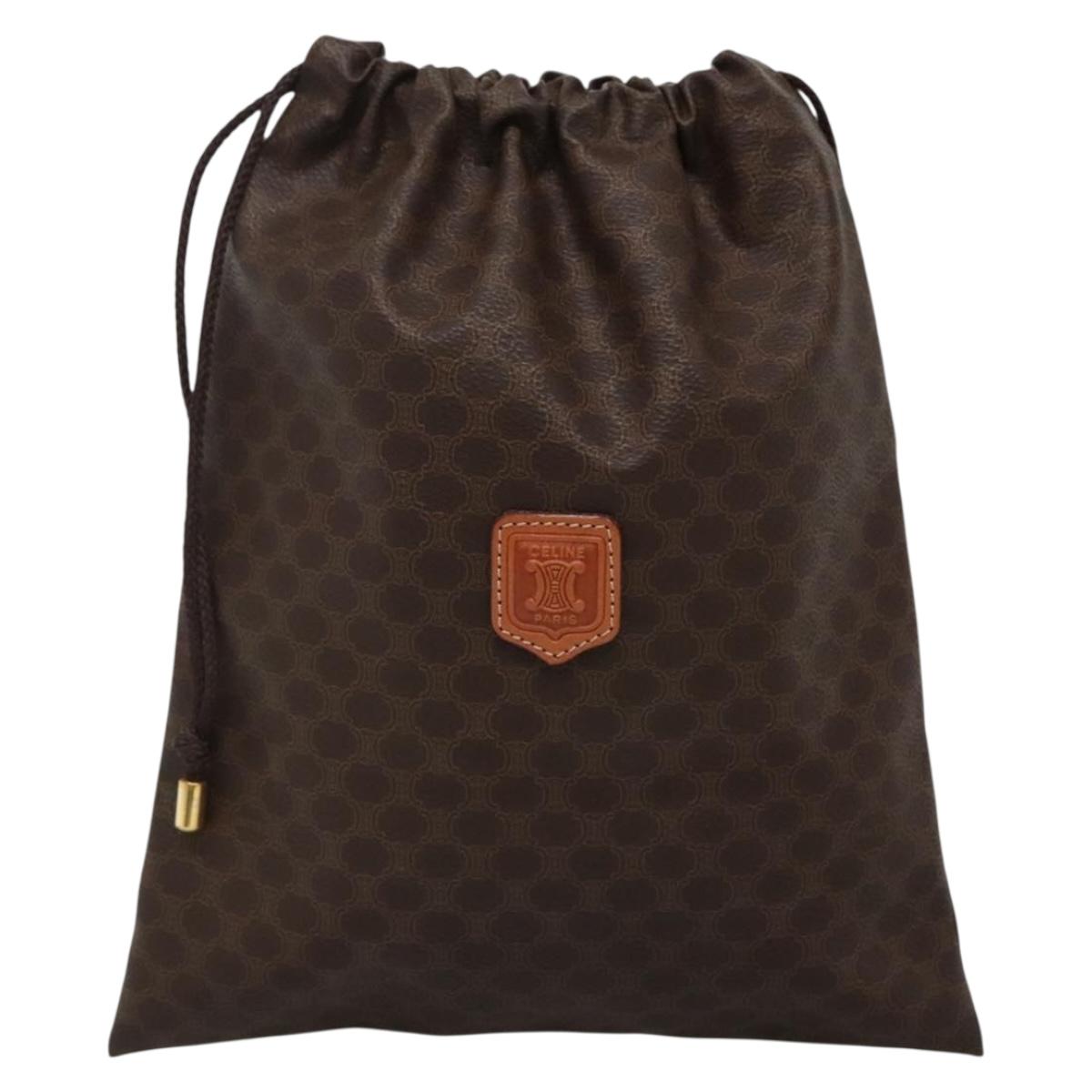 CELINE Macadam Canvas Pouch PVC Leather Brown Gold Auth 140474