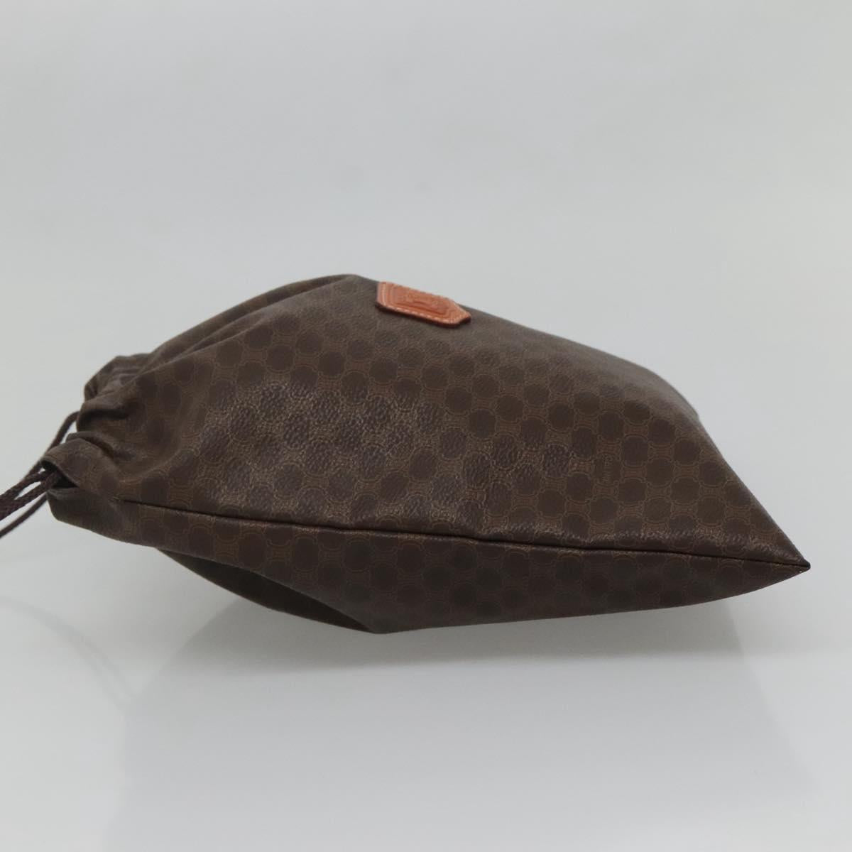 CELINE Macadam Canvas Pouch PVC Leather Brown Gold Auth 140474