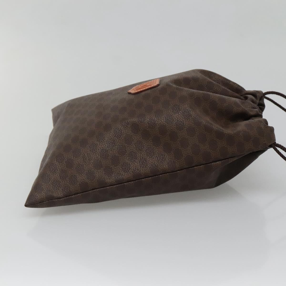 CELINE Macadam Canvas Pouch PVC Leather Brown Gold Auth 140474