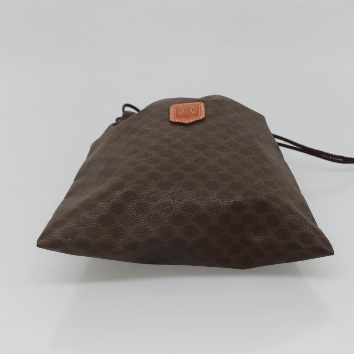 CELINE Macadam Canvas Pouch PVC Leather Brown Gold Auth 140474