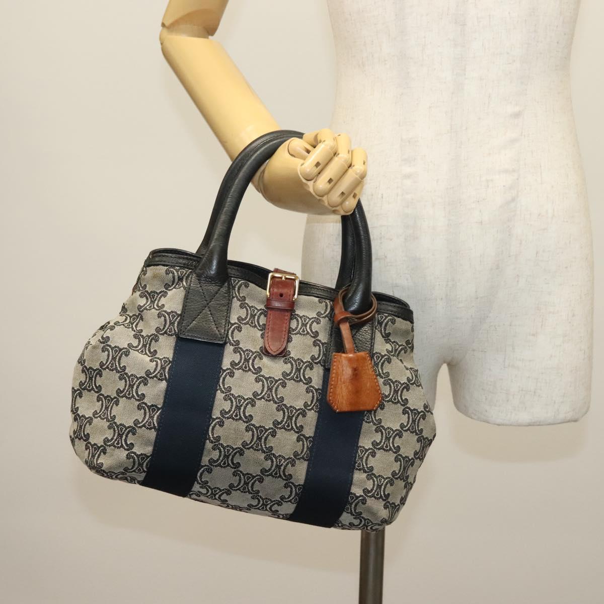 CELINE Macadam Canvas Hand Bag Navy Gold Auth 140476