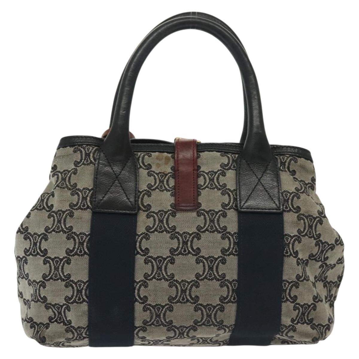 CELINE Macadam Canvas Hand Bag Navy Gold Auth 140476