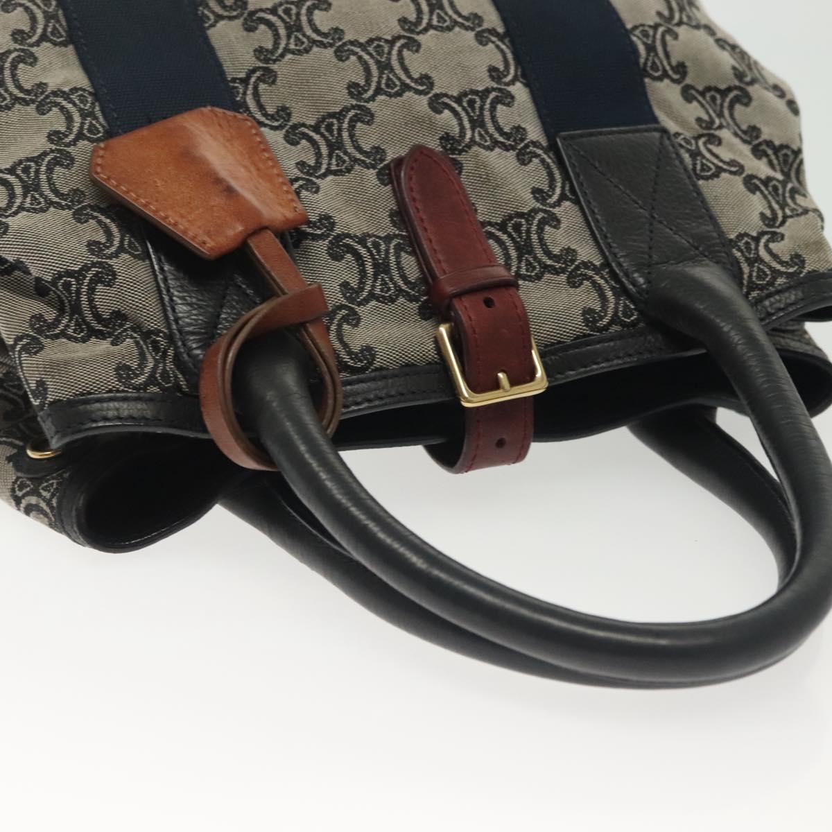 CELINE Macadam Canvas Hand Bag Navy Gold Auth 140476