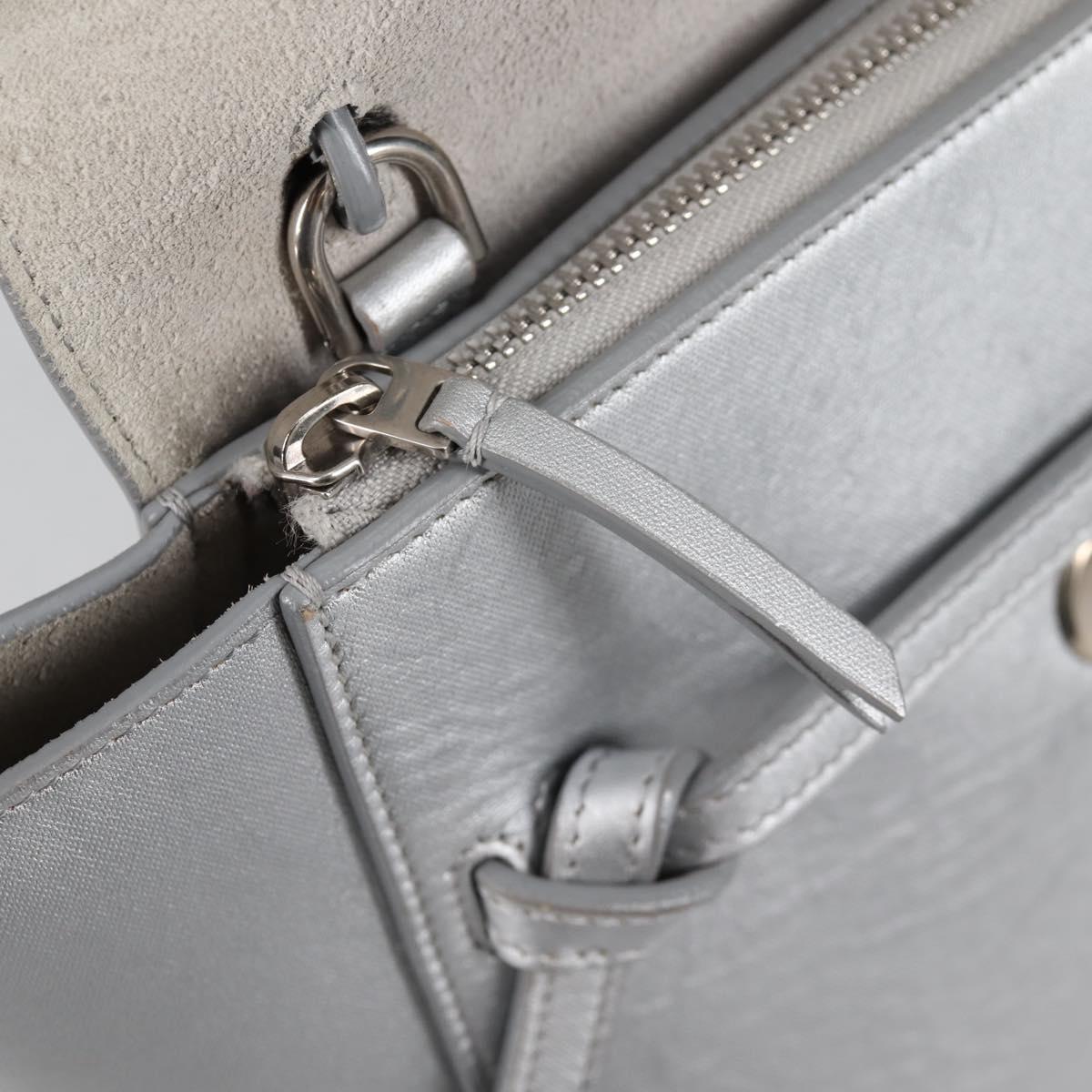 CELINE Belt Bag Hand Bag Leather 2way Silver Auth 140477