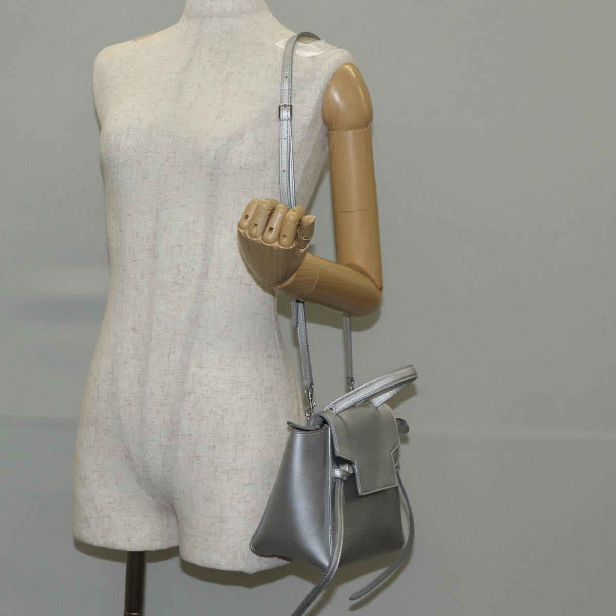 CELINE Belt Bag Hand Bag Leather 2way Silver Auth 140477