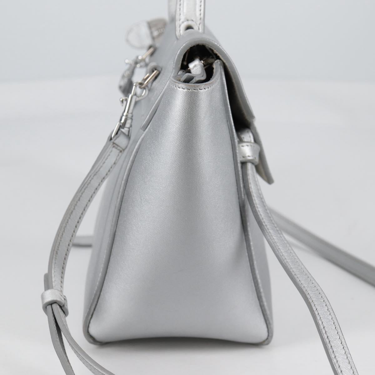 CELINE Belt Bag Hand Bag Leather 2way Silver Auth 140477
