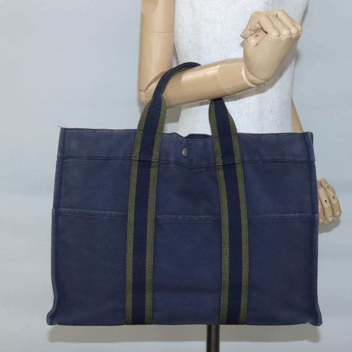 HERMES Fourre Tout MM Hand Bag Canvas Navy Auth 140478