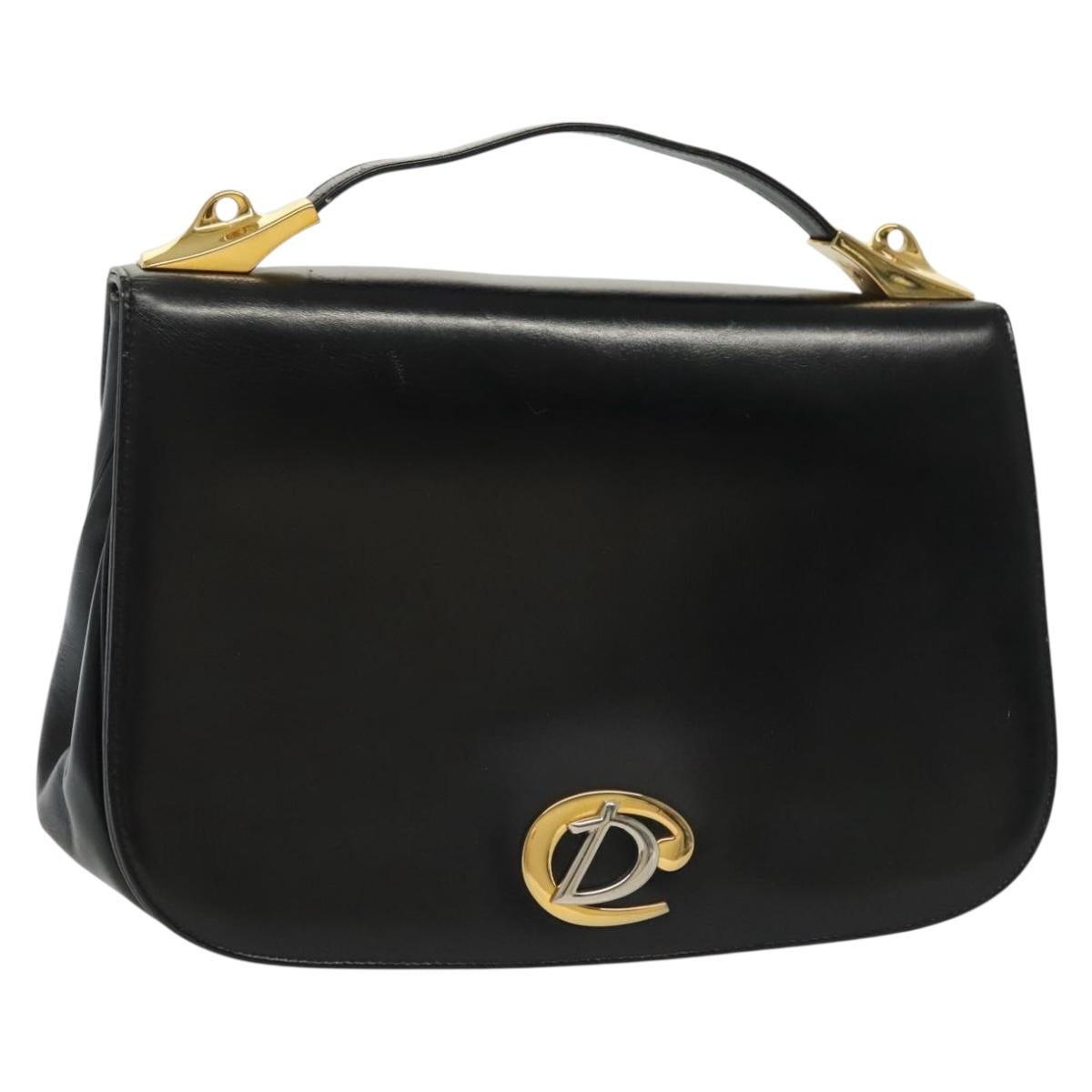 Christian Dior Hand Bag Calf Skin Black Gold Auth 140479