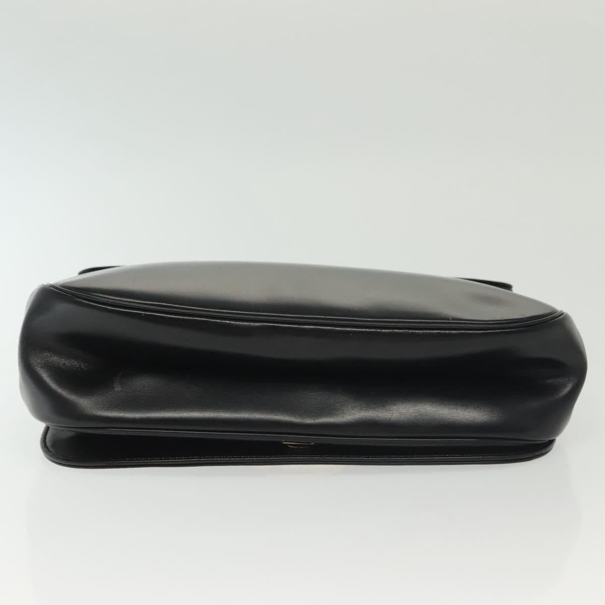 Christian Dior Hand Bag Calf Skin Black Gold Auth 140479