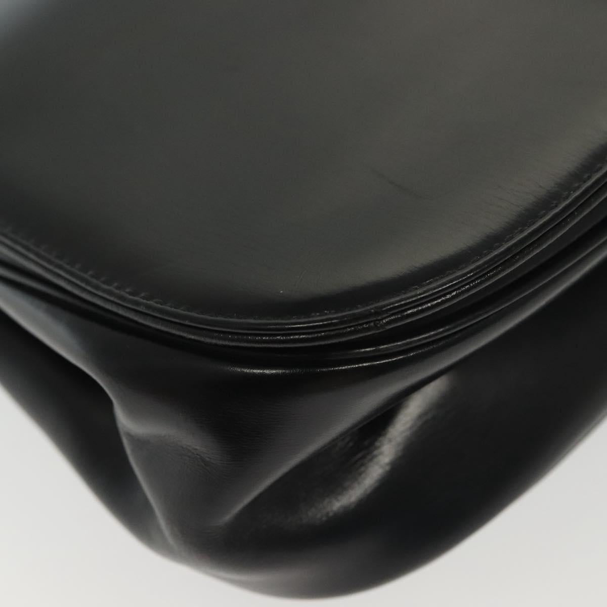 Christian Dior Hand Bag Calf Skin Black Gold Auth 140479