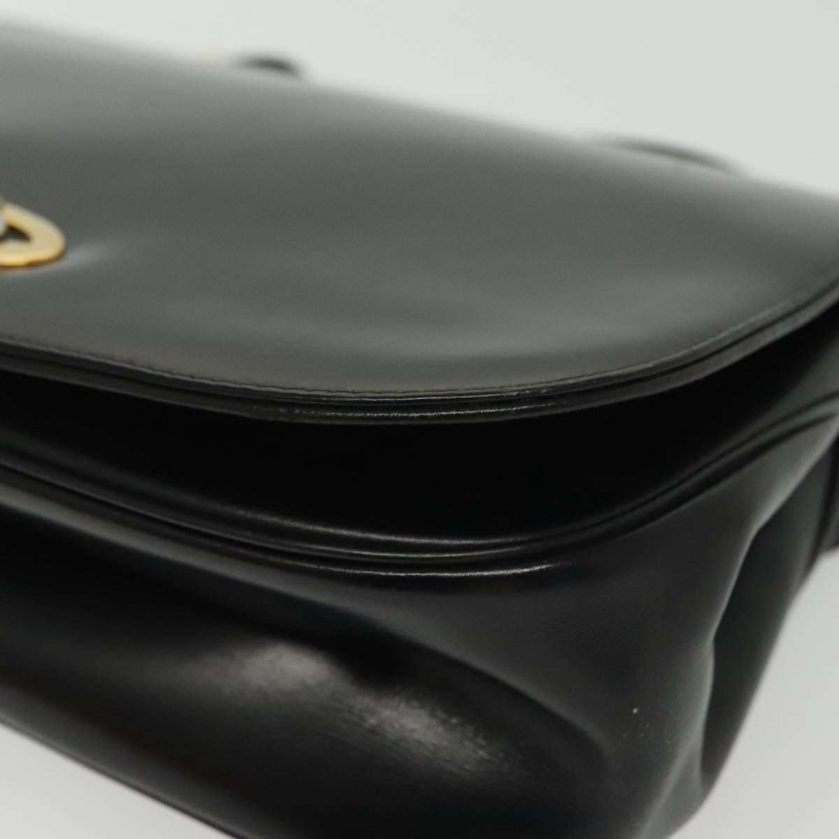 Christian Dior Hand Bag Calf Skin Black Gold Auth 140479