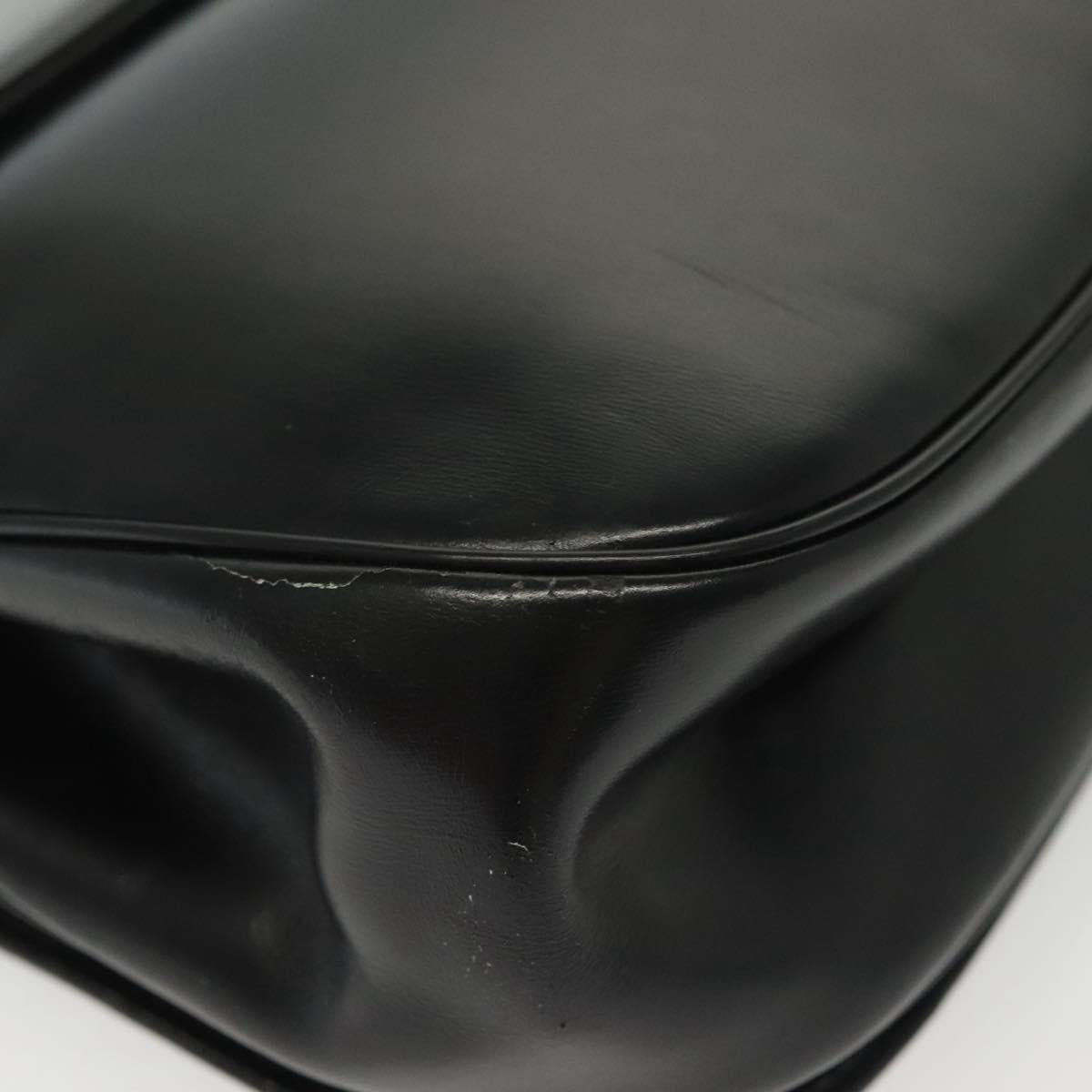 Christian Dior Hand Bag Calf Skin Black Gold Auth 140479