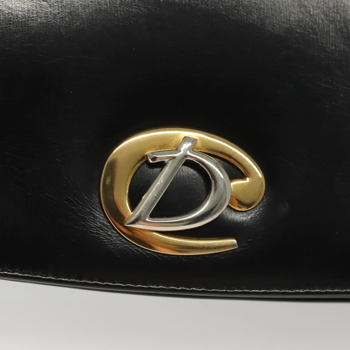Christian Dior Hand Bag Calf Skin Black Gold Auth 140479