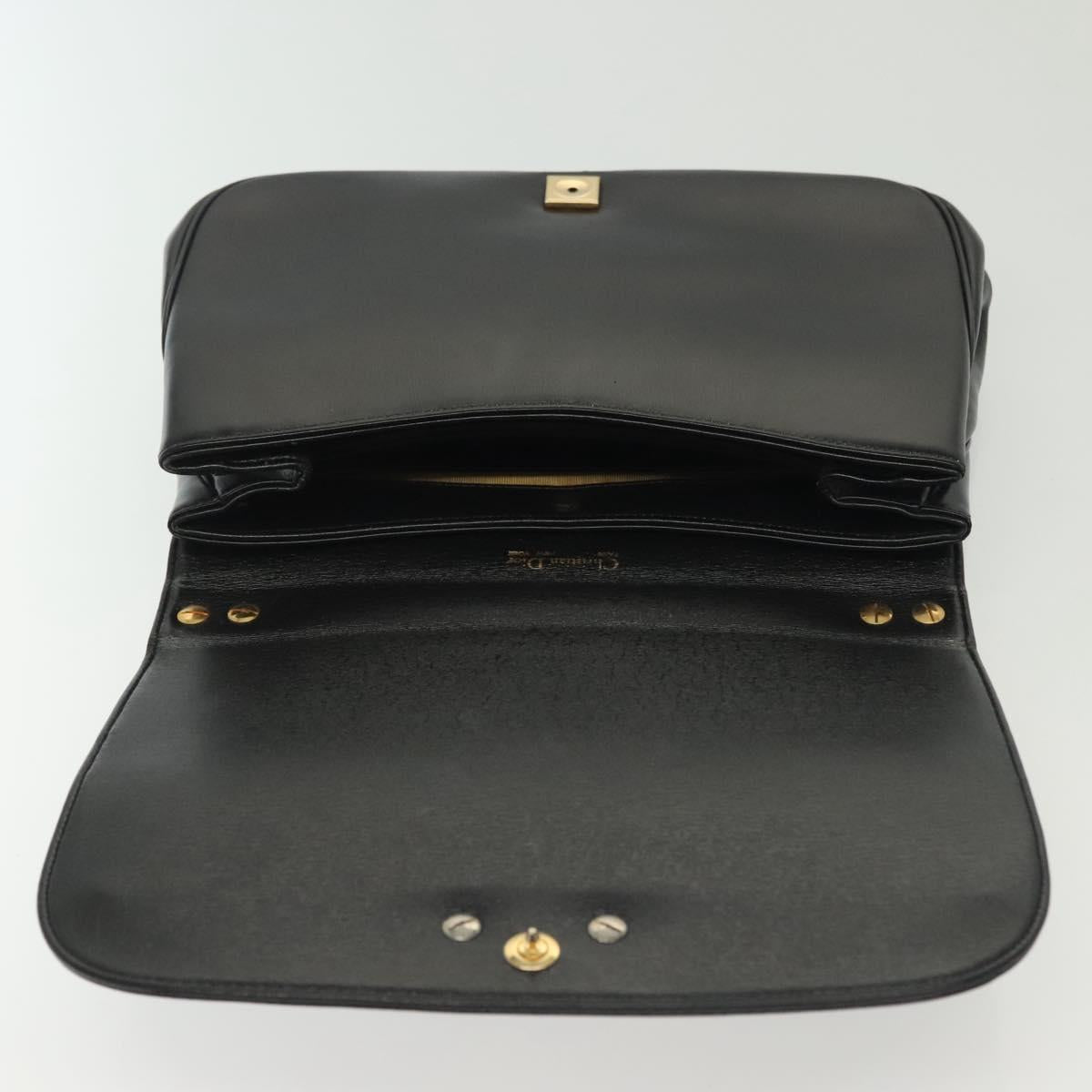 Christian Dior Hand Bag Calf Skin Black Gold Auth 140479