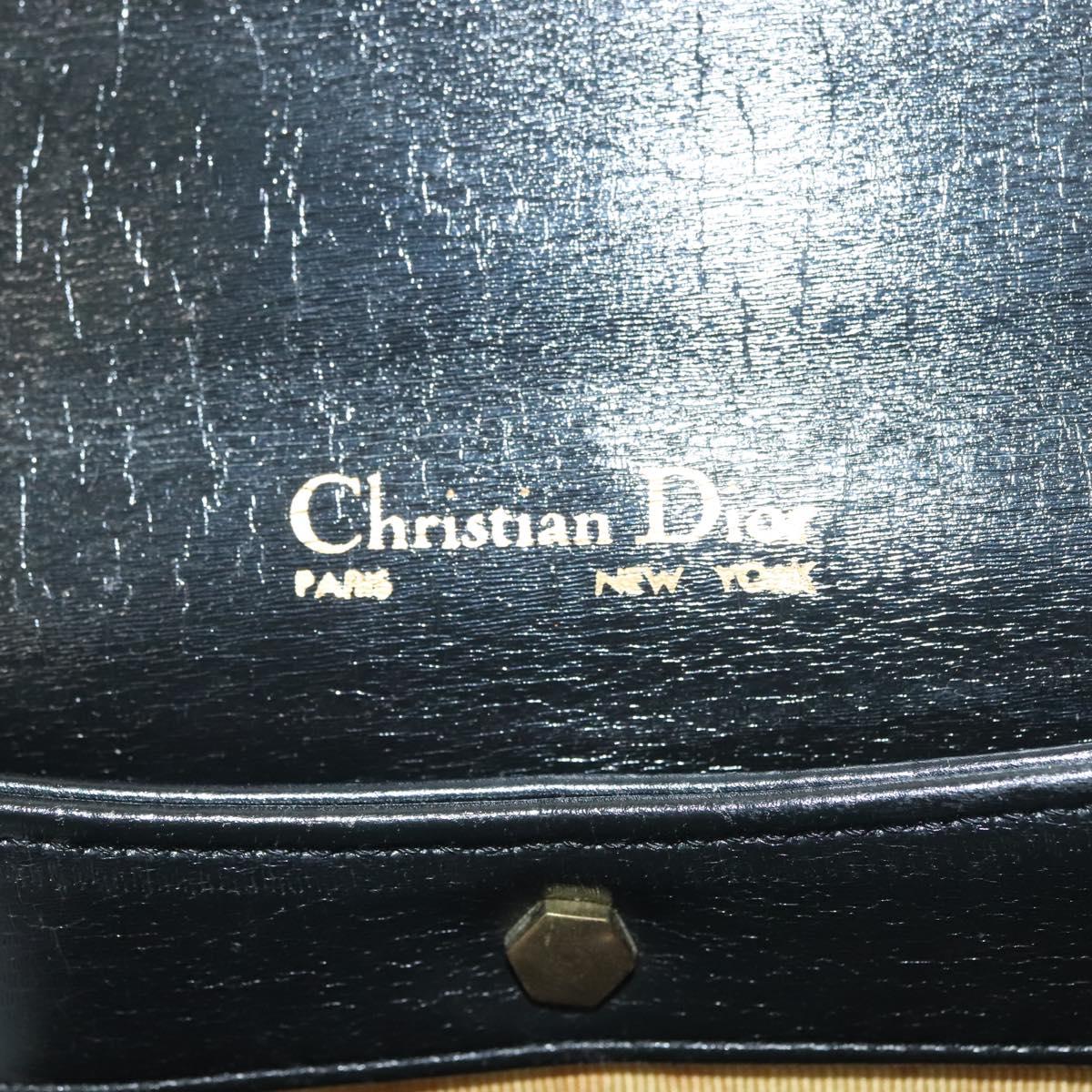 Christian Dior Hand Bag Calf Skin Black Gold Auth 140479
