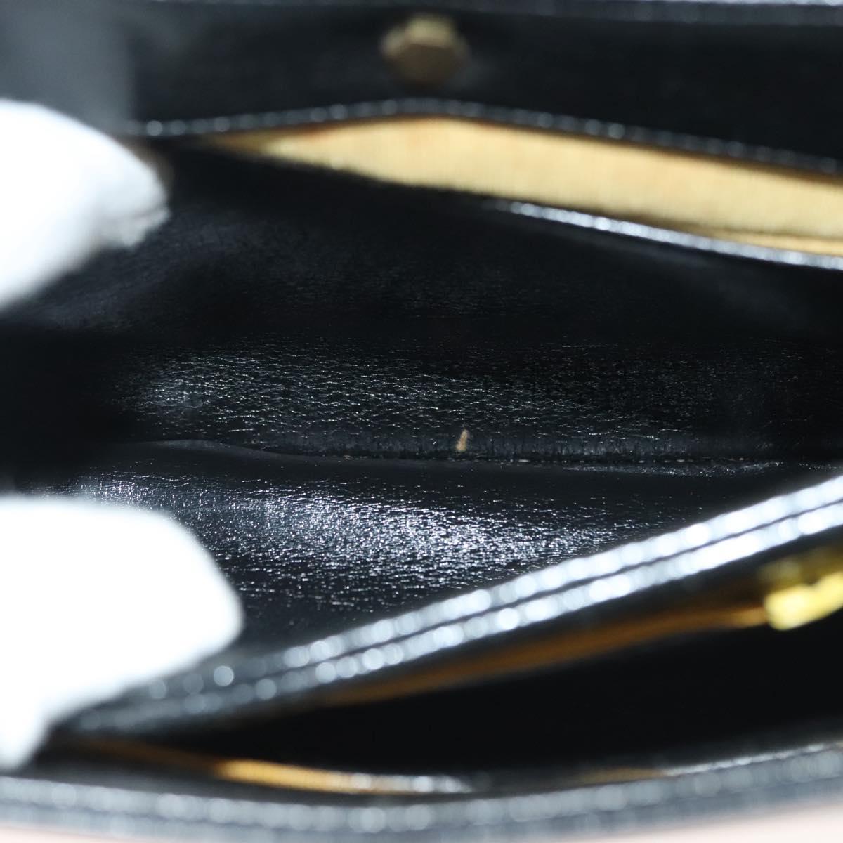Christian Dior Hand Bag Calf Skin Black Gold Auth 140479