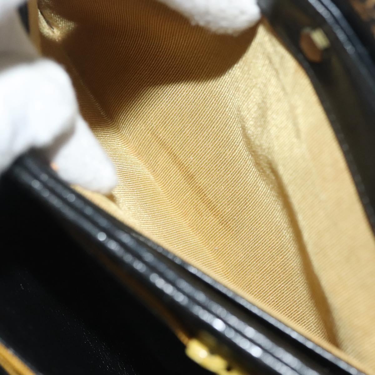 Christian Dior Hand Bag Calf Skin Black Gold Auth 140479