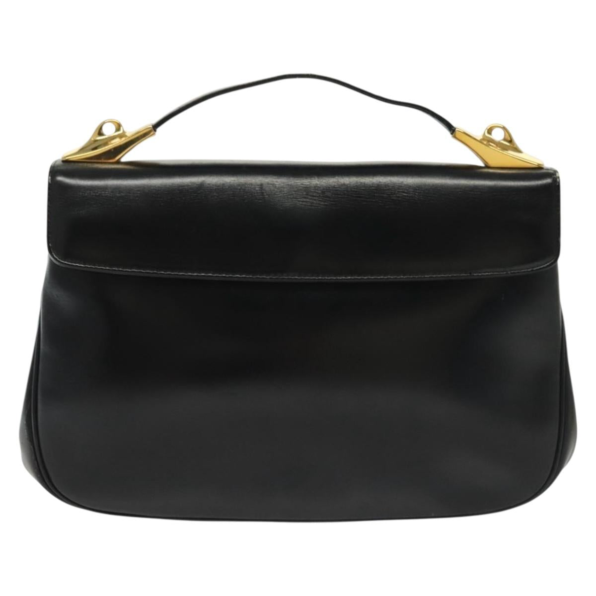 Christian Dior Hand Bag Calf Skin Black Gold Auth 140479