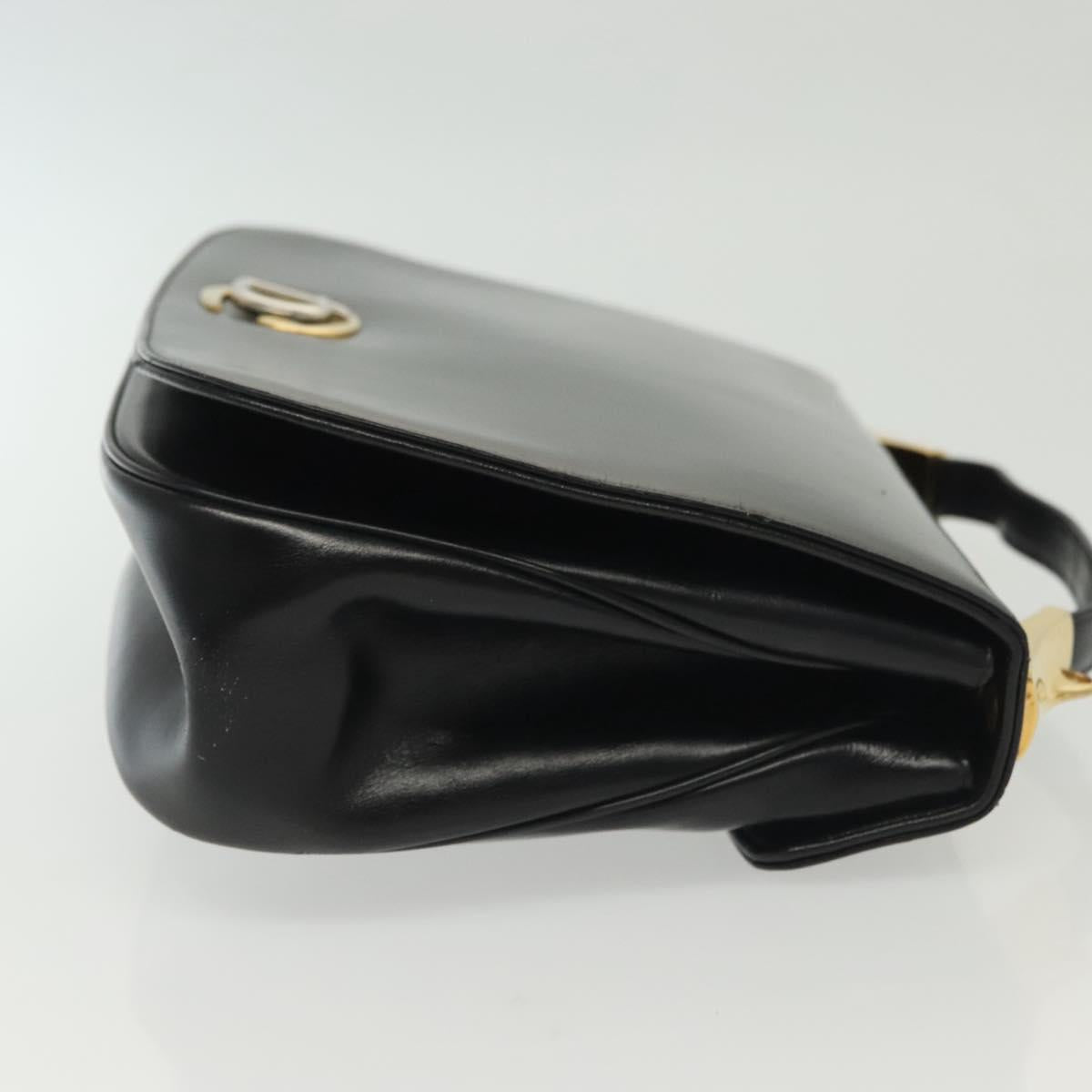 Christian Dior Hand Bag Calf Skin Black Gold Auth 140479