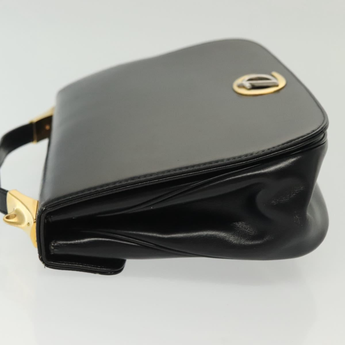 Christian Dior Hand Bag Calf Skin Black Gold Auth 140479