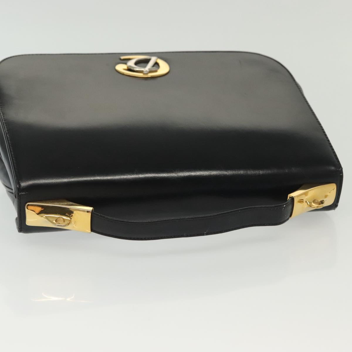 Christian Dior Hand Bag Calf Skin Black Gold Auth 140479