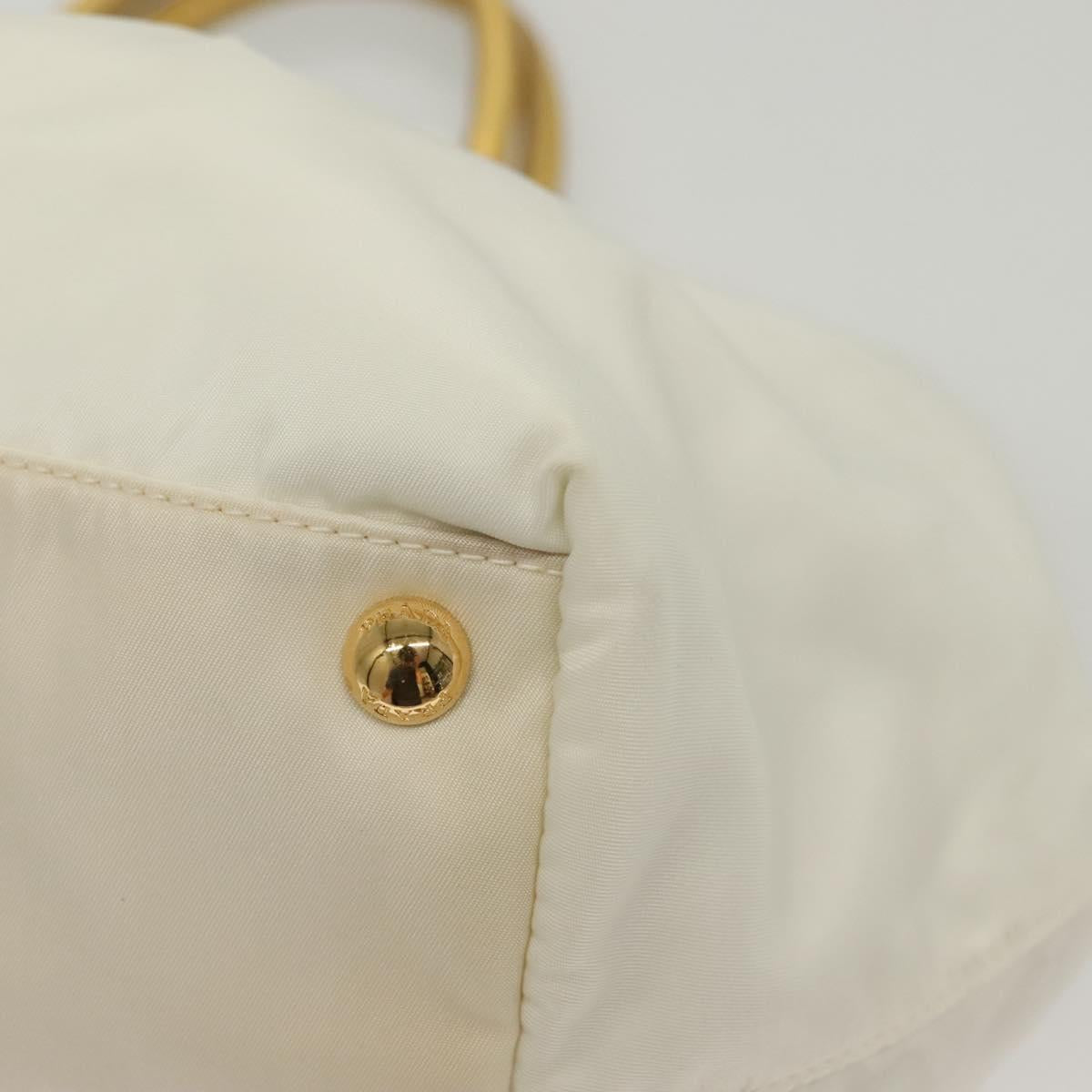 PRADA Ribbon Hand Bag Nylon White Gold Auth 140482