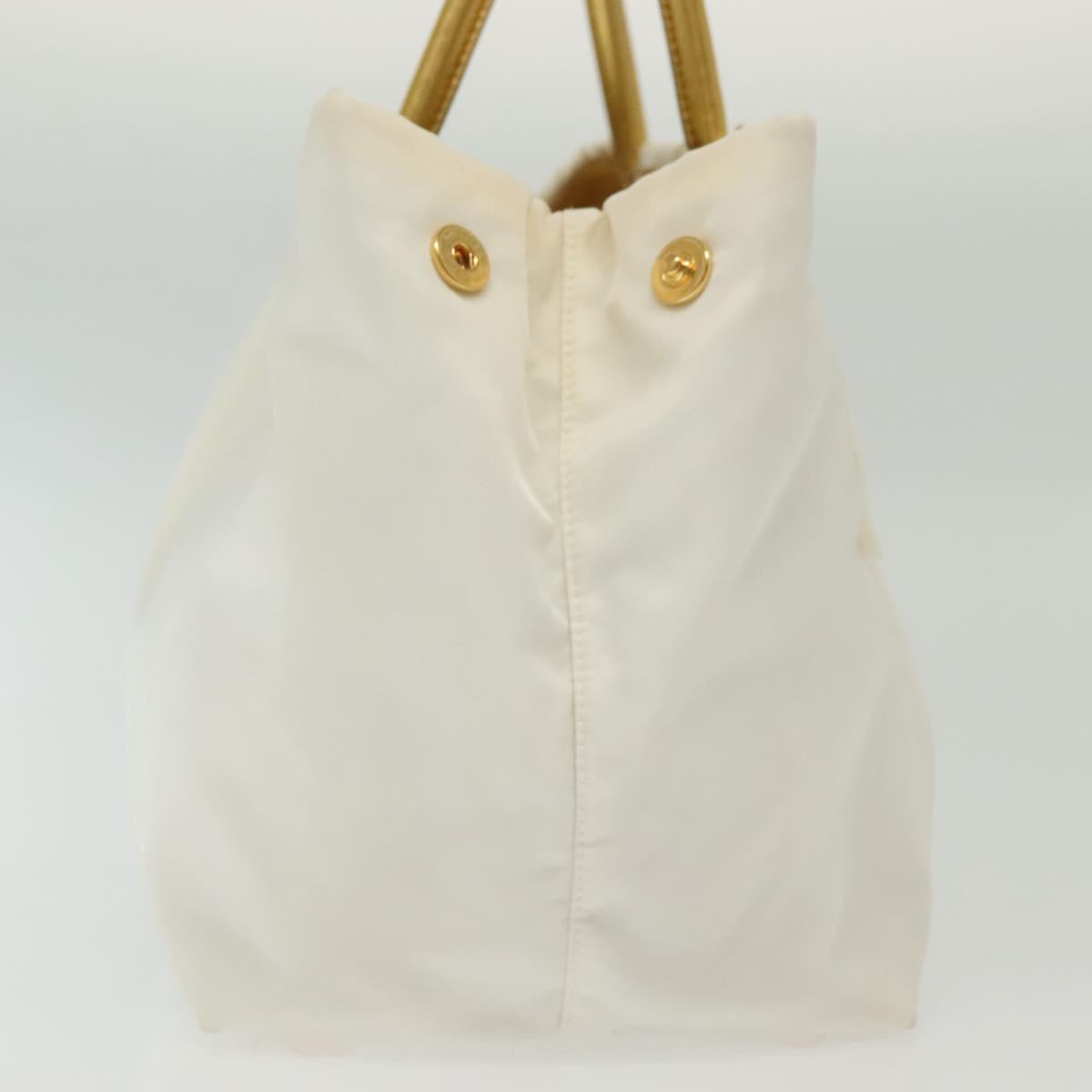 PRADA Ribbon Hand Bag Nylon White Gold Auth 140482