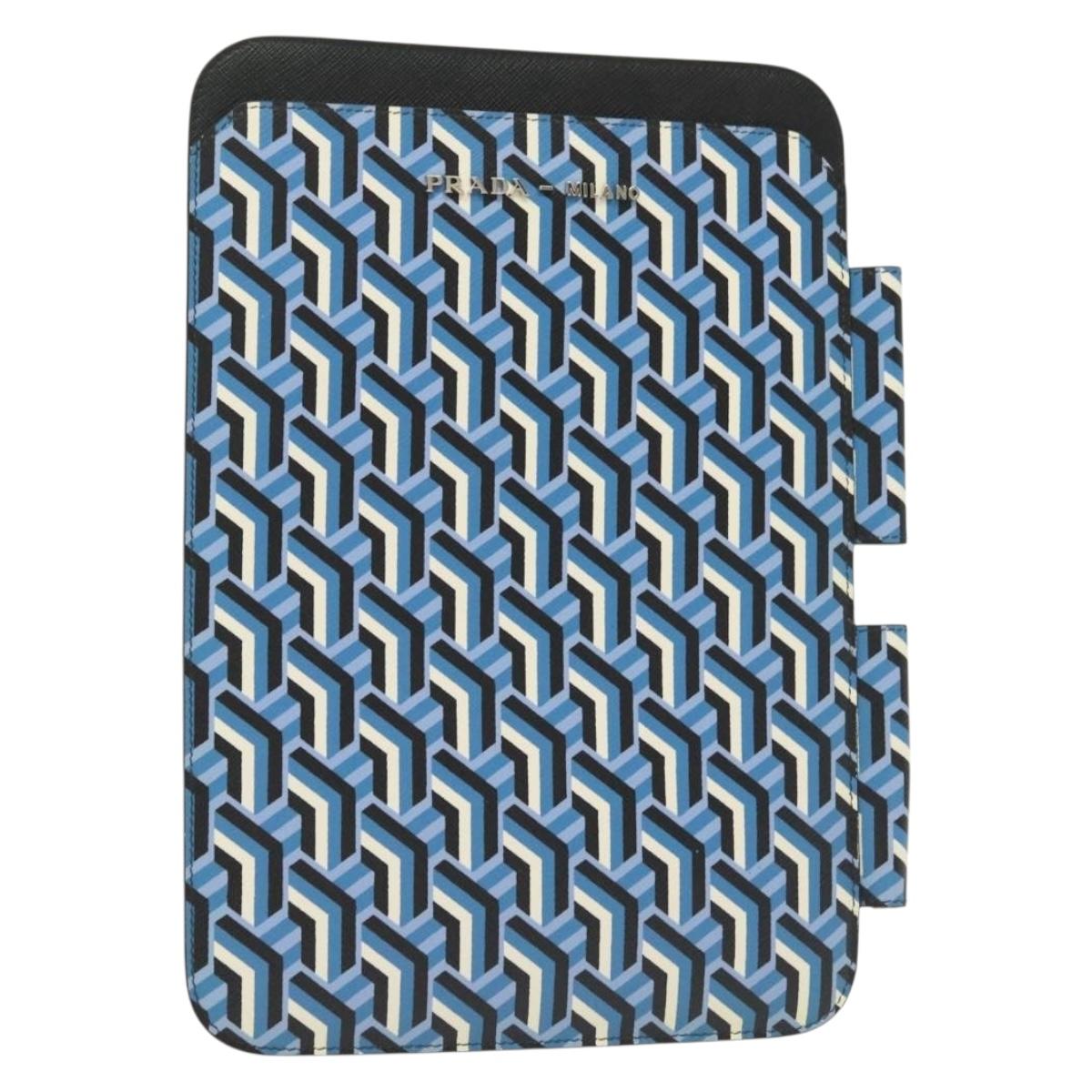 PRADA Tablet Case Leather Blue Auth 140487