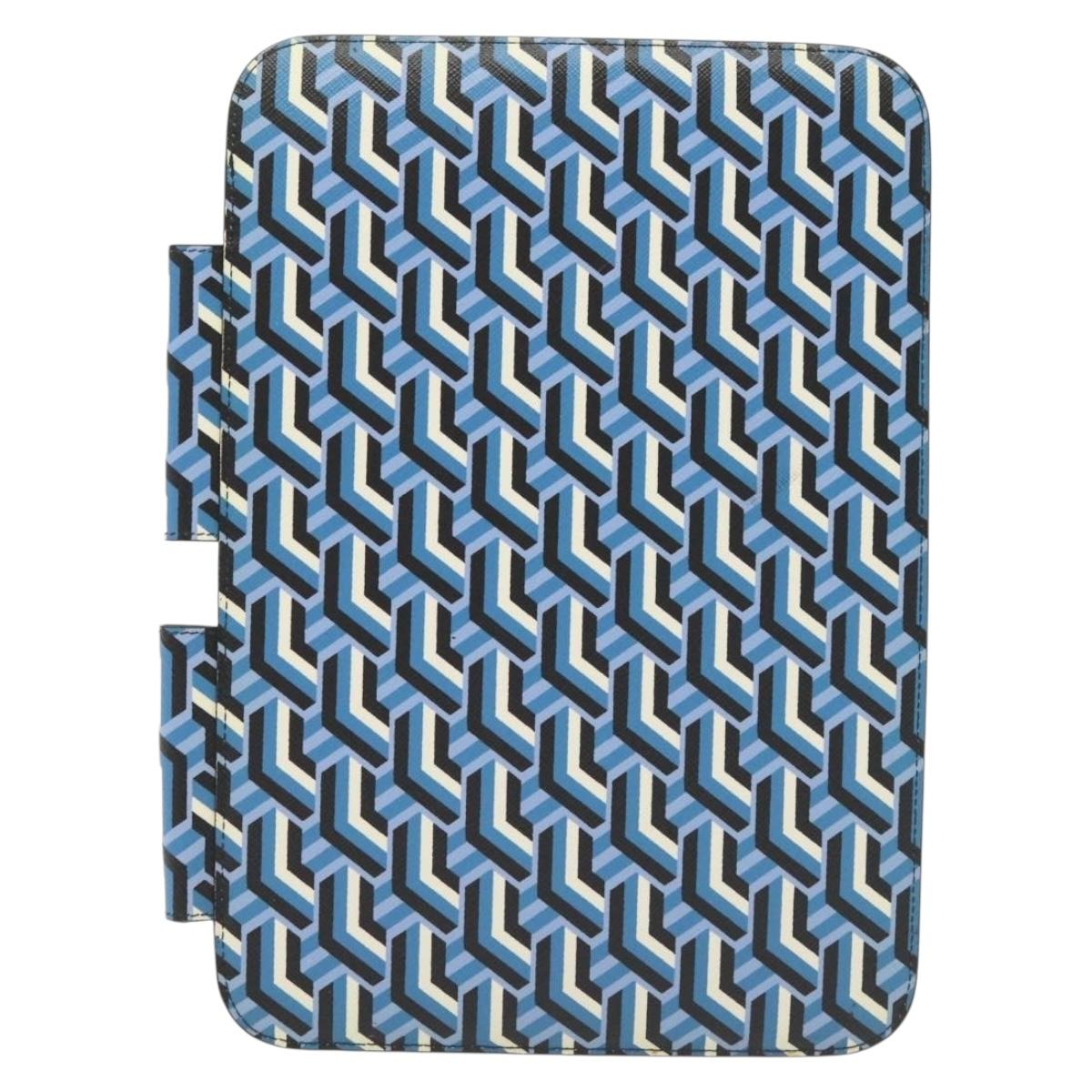 PRADA Tablet Case Leather Blue Auth 140487