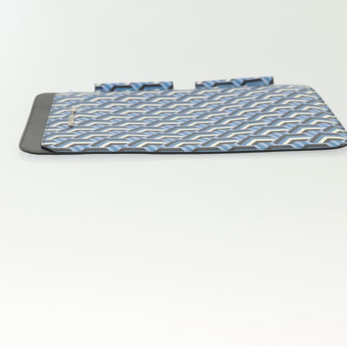 PRADA Tablet Case Leather Blue Auth 140487