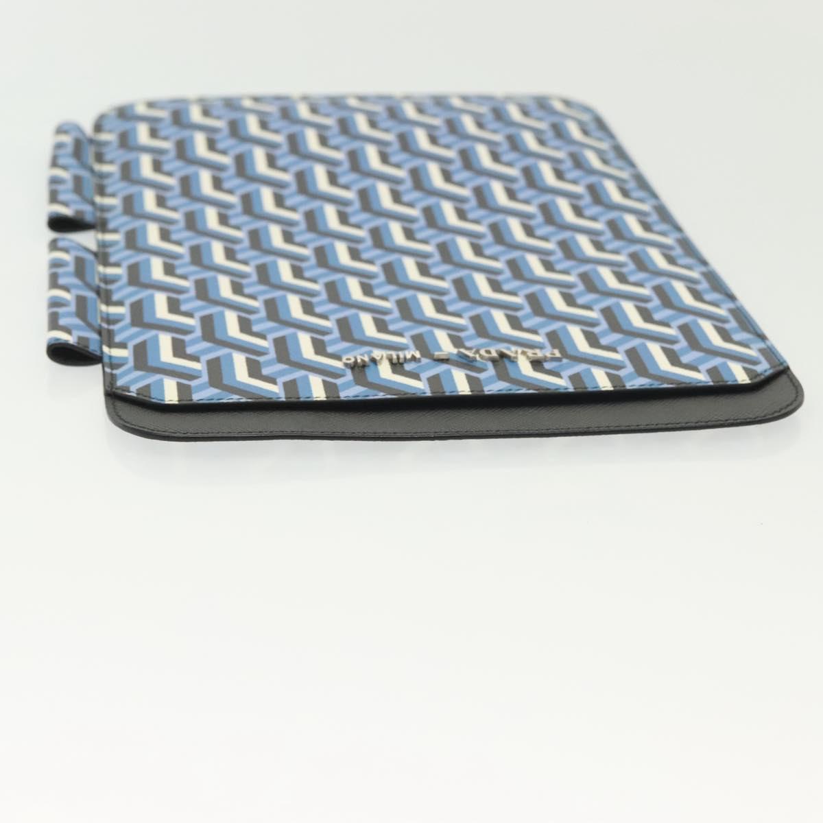 PRADA Tablet Case Leather Blue Auth 140487