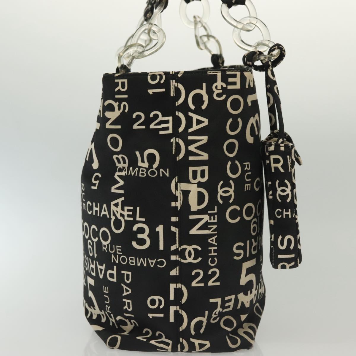 CHANEL Bysy Line Shoulder Bag Canvas Black Silver CC Auth 140489