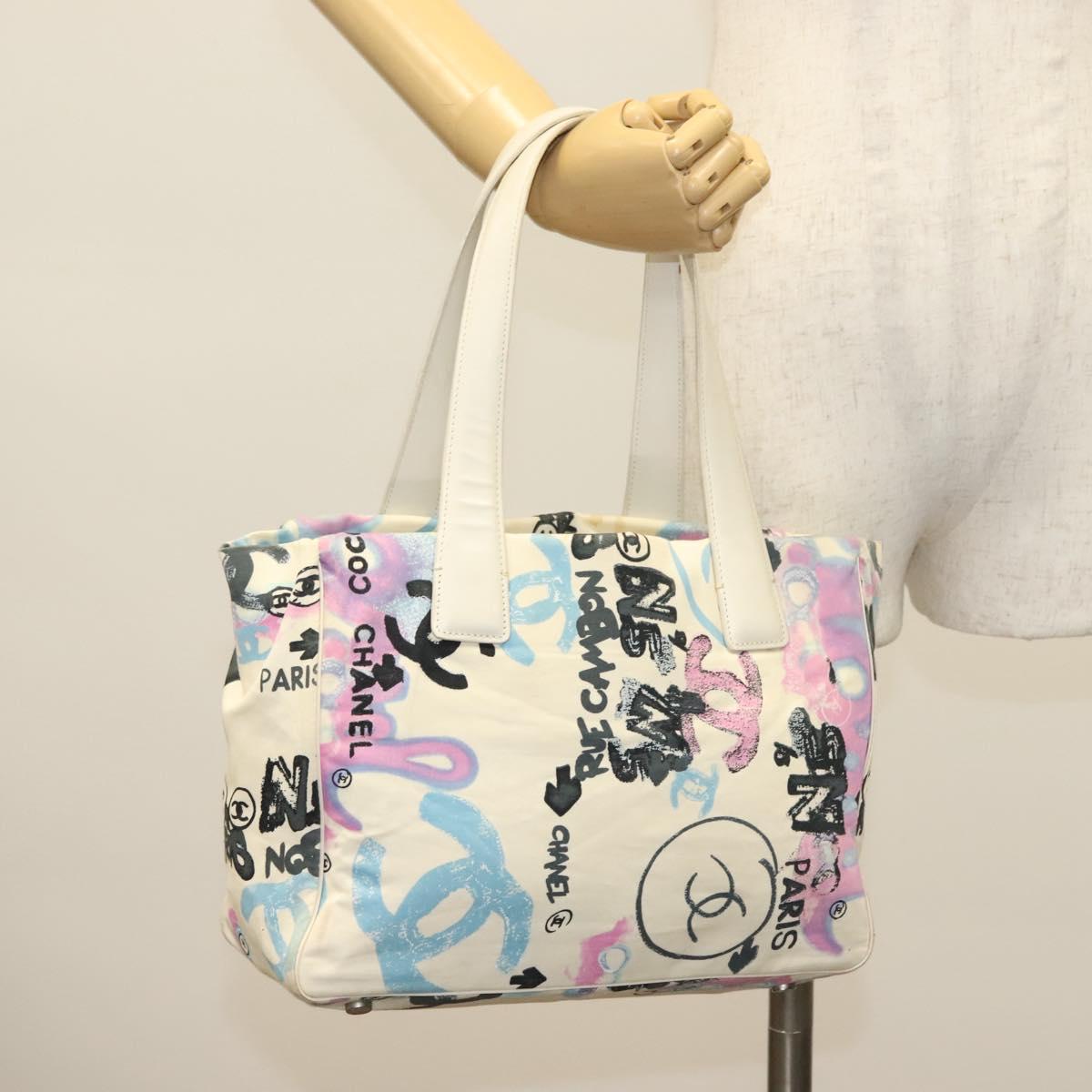 CHANEL New Travel Line Bag Canvas Hawaii Limited White Silver CC Auth 140490