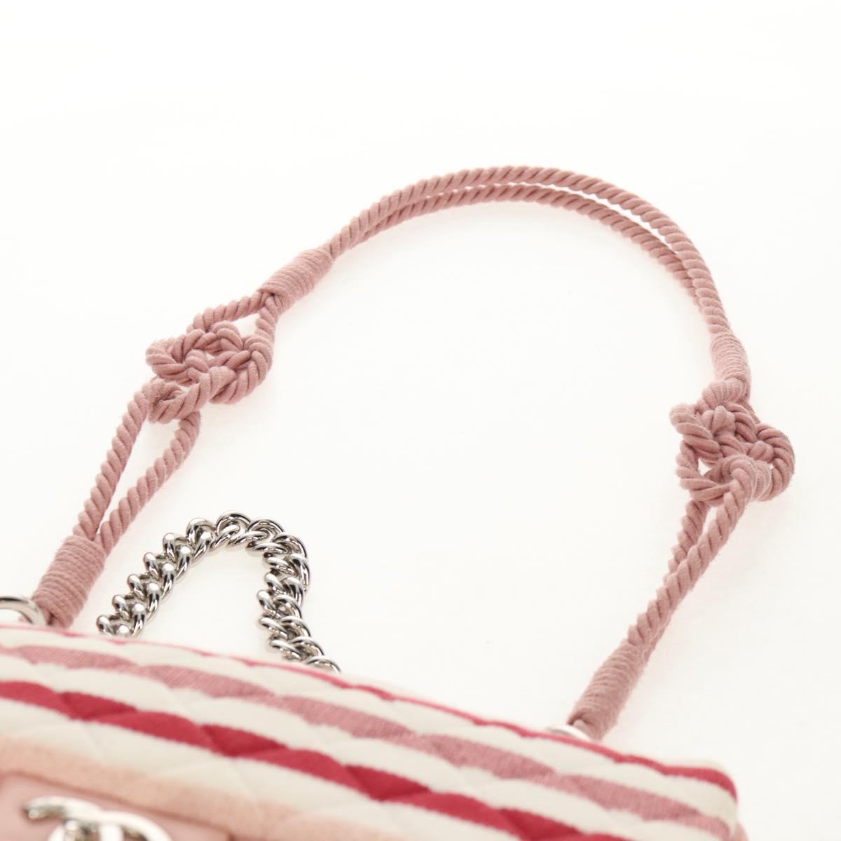 CHANEL Matelasse Chain Bag Knitted Fabrics 2way Pink Silver CC Auth 140495M